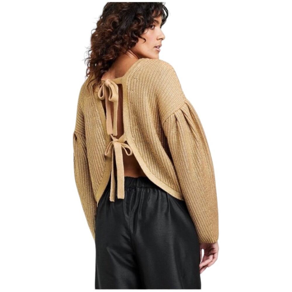 Kika Vargas x Target Metallic Gold Tie Back Sweater Large NWT